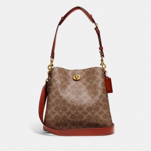 Brown / Red Women Coach Willow Bucket In Signature Shoulder Bags | AU_CH99286