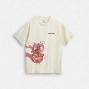 Cream Men Coach New Year With Dragon Cream T Shirts | AU_CH18340