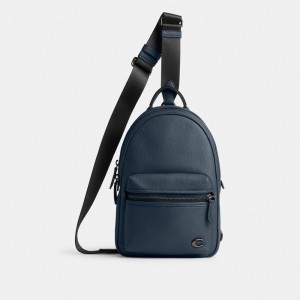 Dark Blue Men Coach Charter Pack Denim Crossbody Bags | AU_CH22608