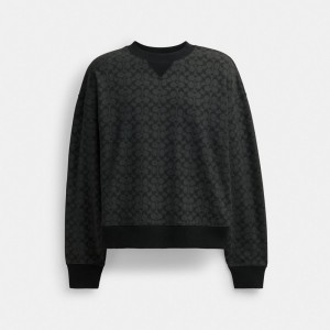 Dark Grey Women Coach Essential Signature Crewneck Signature Tops | AU_CH17143
