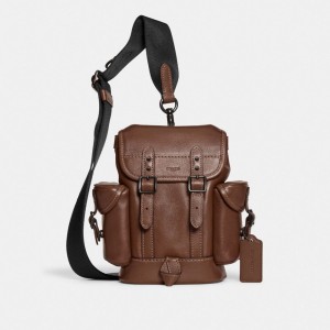 Dark Men Coach Hitch 13 Leather Backpacks | AU_CH52206