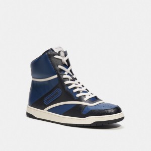 Deep Blue Men Coach C202 High Top Sneakers | AU_CH53557