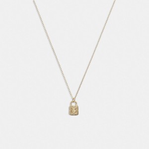 Gold Women Coach 14 K Quilted Signature Padlock Pendant Necklace | AU_CH91871