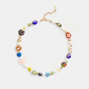 Gold Women Coach Beaded Charm Necklace | AU_CH61023