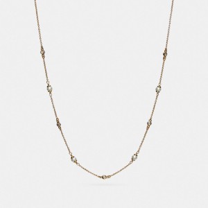 Gold Women Coach Classic Crystal Pearl Necklace | AU_CH55082