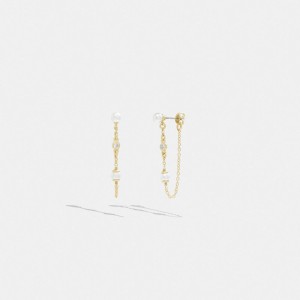 Gold Women Coach Classic Pearl Chain Earrings | AU_CH55842