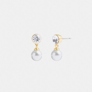 Gold Women Coach Classic Pearl Drop Earrings | AU_CH34284