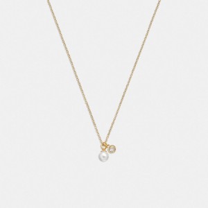 Gold Women Coach Classic Pearl Pendant Necklace | AU_CH23385