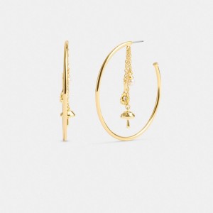Gold Women Coach Garden Charms Hoop Earrings | AU_CH57311
