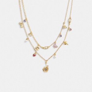 Gold Women Coach Garden Charms Layered Necklace | AU_CH59392