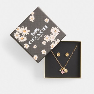 Gold Women Coach Garden Charms Pendant Necklace And Set Earrings | AU_CH39058