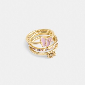 Gold Women Coach Garden Charms Set Ring | AU_CH32193