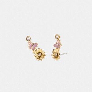 Gold Women Coach Garden Charms Stud Earrings | AU_CH36528