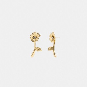 Gold Women Coach Garden Flower Stem Stud Earrings | AU_CH26542