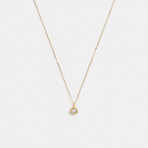Gold Women Coach Halo Round Pendant Necklace | AU_CH19506