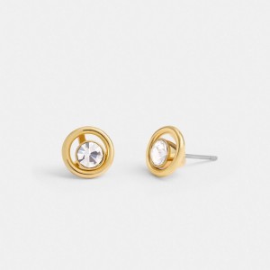 Gold Women Coach Halo Round Stud Earrings | AU_CH68187