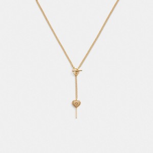 Gold Women Coach Heart Lollipop Lariat Necklace | AU_CH72424
