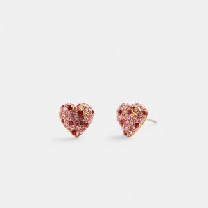 Gold Women Coach Pavé Heart Stud Earrings | AU_CH42074