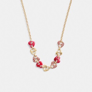 Gold Women Coach Pavé Hearts Chain Link Necklace | AU_CH77397