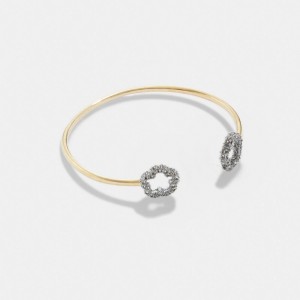 Gold Women Coach Pavé Tea Open Cuff Bracelets | AU_CH75336