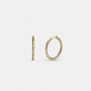 Gold Women Coach Quilted Signature Medium Hoop Earrings | AU_CH49390