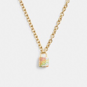Gold Women Coach Rainbow Quilted Padlock Chain Necklace | AU_CH51675