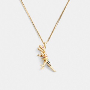 Gold Women Coach Skeletal Rexy Long Pendant Necklace | AU_CH91834