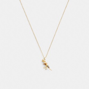 Gold Women Coach Skeletal Rexy Pendant Necklace | AU_CH92550