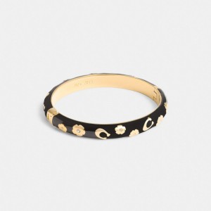 Gold / Black Women Coach Enamel Signature Floral Bangle Bangles | AU_CH41481