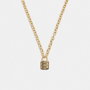 Gold / Black Women Coach Quilted Padlock Chain Necklace | AU_CH48505