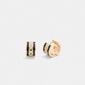 Gold / Black Women Coach Signature Enamel Hoop Earrings | AU_CH45685