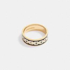Gold / Black Women Coach Signature Enamel Ring | AU_CH97688