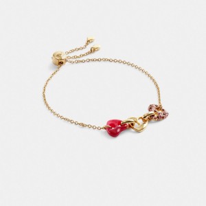 Gold / Pink Women Coach Pavé Hearts Chain Link Slider Bracelets | AU_CH30760