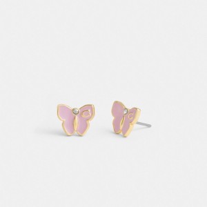 Gold / Purple Women Coach Garden Butterfly Stud Earrings | AU_CH98323