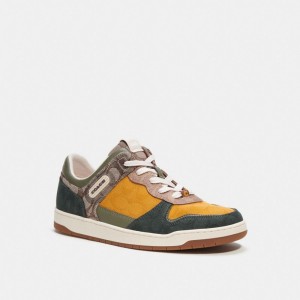 Green Men Coach C201 In Mixed Signature Fabric Oak Sneakers | AU_CH46673