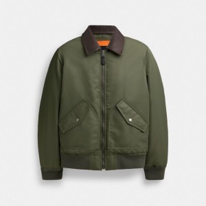Green Men Coach Woven With Leather Collar Jackets | AU_CH24476