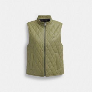Green Women Coach Leather Quilted Jackets | AU_CH46014