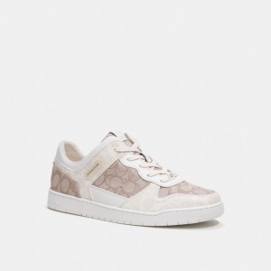 Grey Men Coach C201 In Signature Jacquard Chalk Sneakers | AU_CH33971