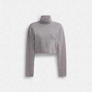 Grey Women Coach Signature Cropped Turtleneck Heather Tops | AU_CH98212