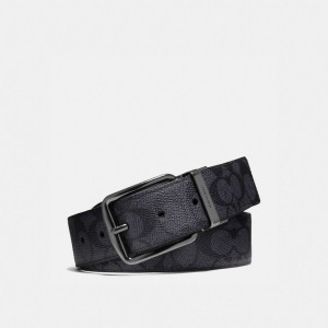 Grey / Black Men Coach Harness Buckle Cut To Size Reversible Belt 38 Mm Belts | AU_CH67284
