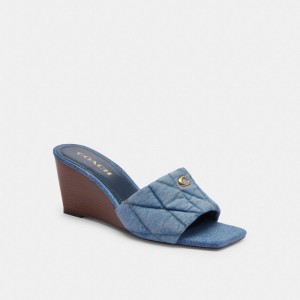 Indigo Blue Women Coach Emma Wedge With Quilting Indigo Denim Sandals | AU_CH30188