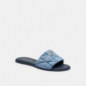 Indigo Blue Women Coach Holly With Quilting Indigo Denim Sandals | AU_CH17319