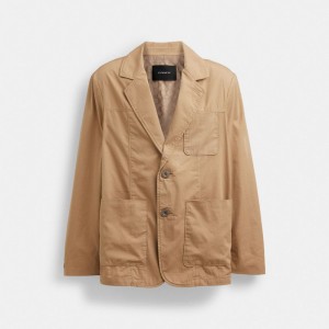 Khaki Men Coach Regenerative Cotton Casual Lightweight Jackets | AU_CH86176