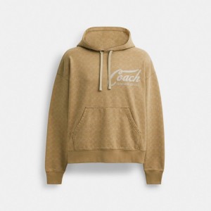 Khaki Men Coach Signature Long Sleeve Relaxed Americana Pullover Hoodie | AU_CH68829