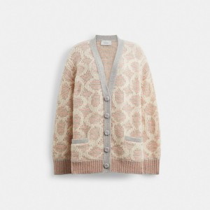 Light Pink Women Coach Long Signature Cardigan | AU_CH76775