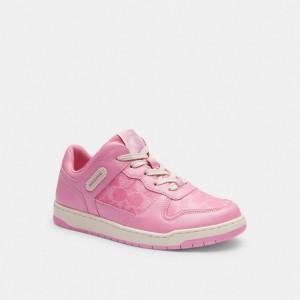 Pink Women Coach C201 Low Top In Signature Canvas Vivid Sneakers | AU_CH53662