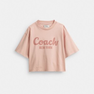 Pink Women Coach Cursive Signature Cropped T Shirts | AU_CH30914