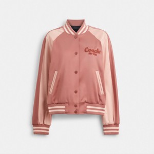 Pink Women Coach Satin Varsity Jackets | AU_CH34851