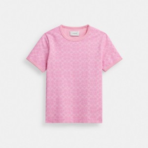 Pink Women Coach Signature Ringer In Organic Cotton Signature T Shirts | AU_CH91983