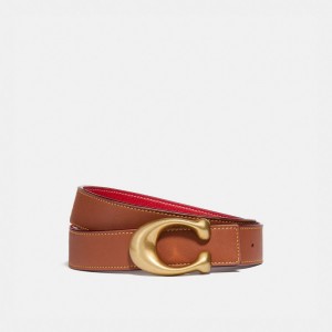 Red Women Coach C Hardware Reversible Belt 32 Mm Brass Belts | AU_CH64934